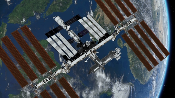 International Space Station ISS Revolving Over Earths Atmosphere alt