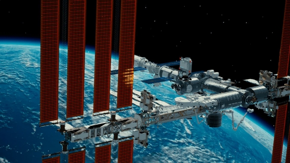 International Space Station ISS Revolving Over Earths Atmosphere alt