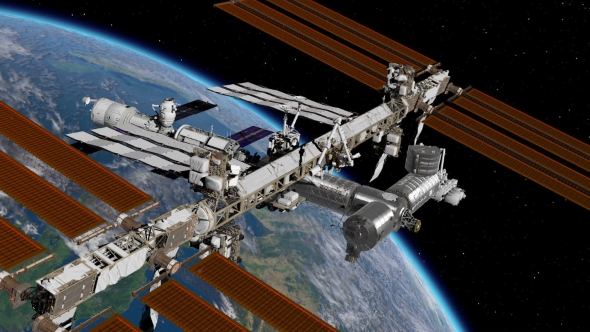 International Space Station ISS Revolving Over Earths Atmosphere alt