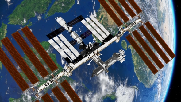 International Space Station ISS Revolving Over Earths Atmosphere alt