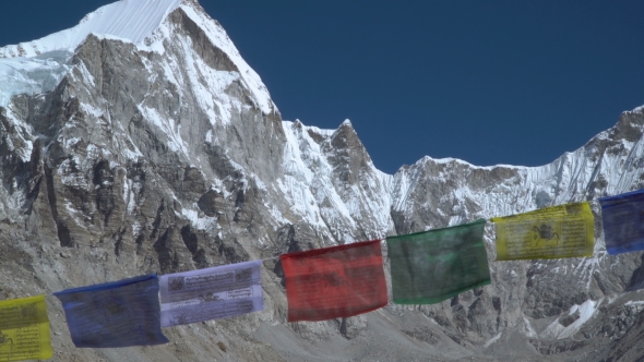 Prayer Flags Against the Background of the Everest