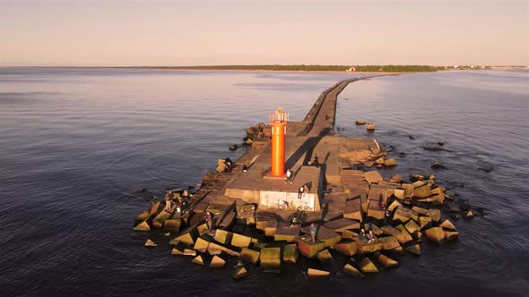 Lighthouse in sea harbor