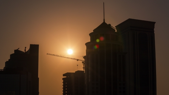 Skycreapers at Sunset in Doha in Qatar in Middle East
