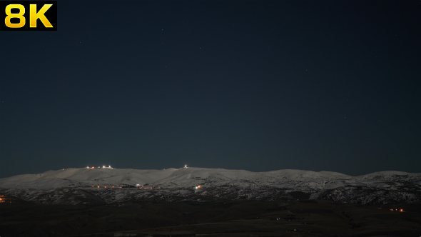 Night Ski Resort, Mountain and Stars