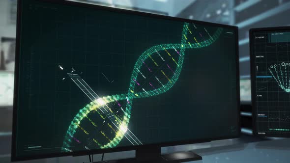 Modern Research Lab Scientific Projection Of DNA Helix For Genetic Research alt