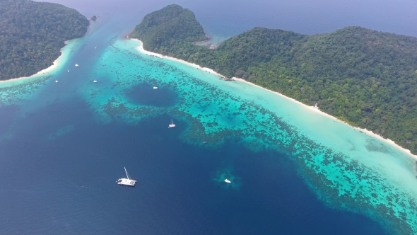 Aerial Video of Beach, Corals and Sea in Thailand
