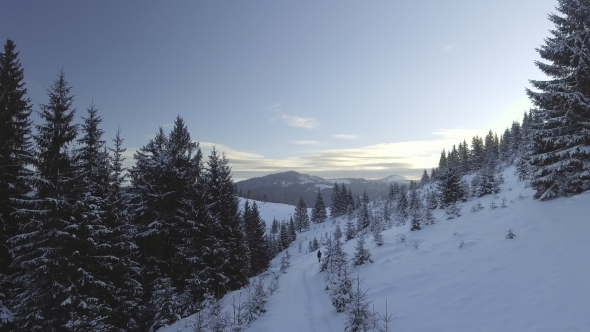 Ariel - Winter Hike - Young Man Walking in Frosty Mountains