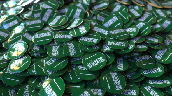 Pile of Badges Featuring Flags of Saudi Arabia alt