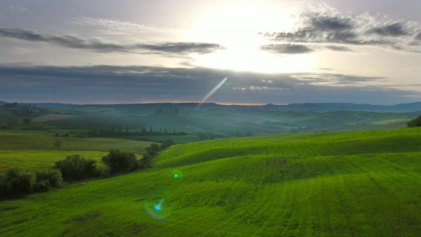 Tuscany Aerial Landscape at Sunrise in Italy