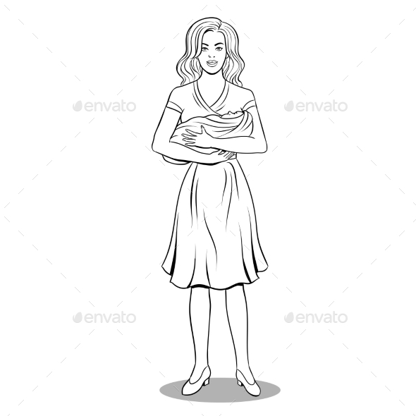 Mother and Baby Coloring Book Vector