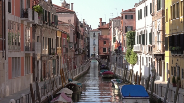 Multi-colored Houses on Canal in Venice, Italy