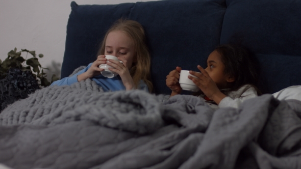 Sick Multi Ethnic Kids Drinking Hot Tea in the Bed
