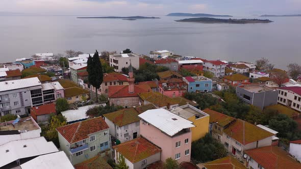 An Aerial View of Golyazi Merkez a Fishermen's Town By the Lake and the Magnificent Waters of the