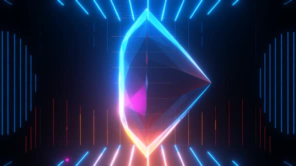 Colorful glowing acoustic speakers. Neon 80s retro style glowing precious stone