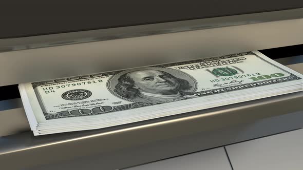 100 US dollar in cash dispenser. Withdrawal of cash from an ATM. alt