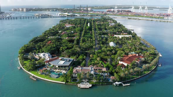  Aerial View of Tropical Nature Island. Star Island in Front of Miami Port alt