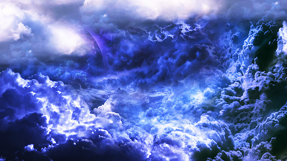 Abstract Blue and Violet Clouds with Mysterious Planet and Big Star alt