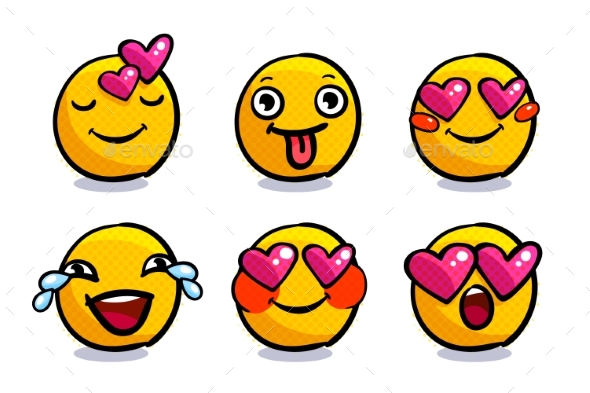 Set of Cute Valentine Emoticons in Love.