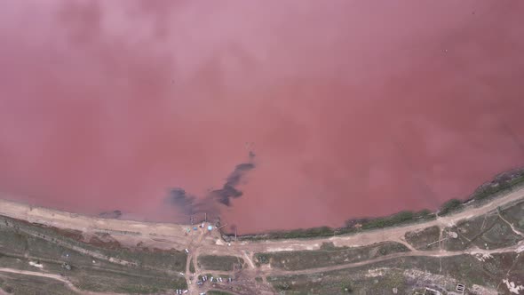 Aerial View of Pink Lake From Drone