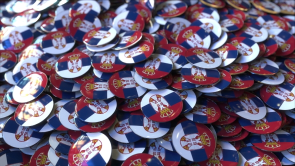 Pile of Badges Featuring Flags of Serbia alt