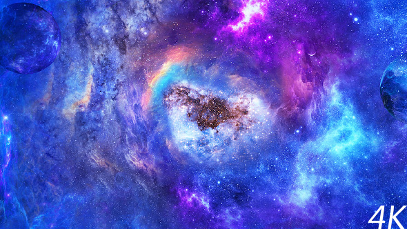 Flying Through Abstract Space Nebulae with Planets and Energy Flare alt