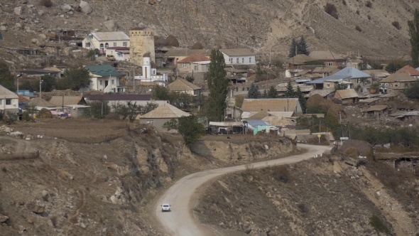 Road To a High Mountain Village in Caucasus