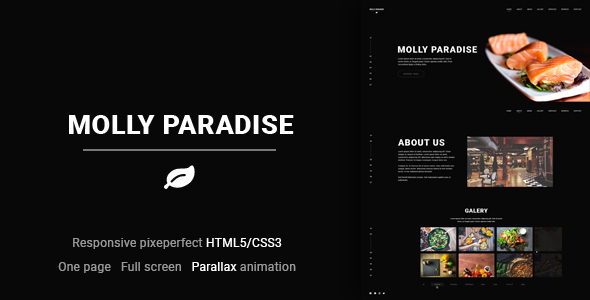 Luxury Simple Restaurant Parallax Full Screen One page Responsive HTML5/CSS3 Template Design