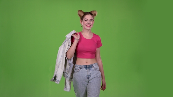Girl Ideas and Dreams About Her. Green Screen