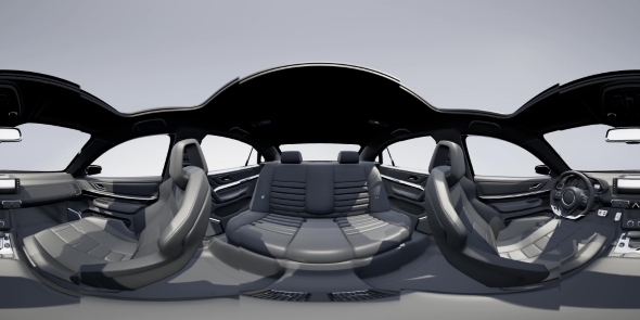 VR 360 Camera Moving Inside Detailed Car Interior alt