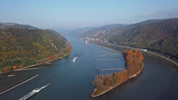 Flight over Rhine Valley near Bacharach