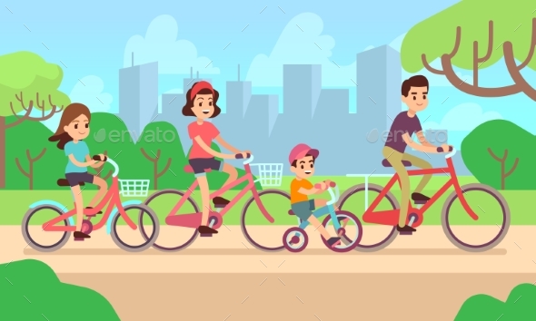 Children and Parents Riding Bikes