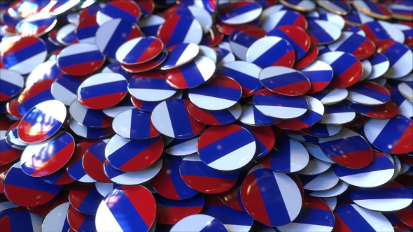 Pile of Badges Featuring Flags of Russia alt