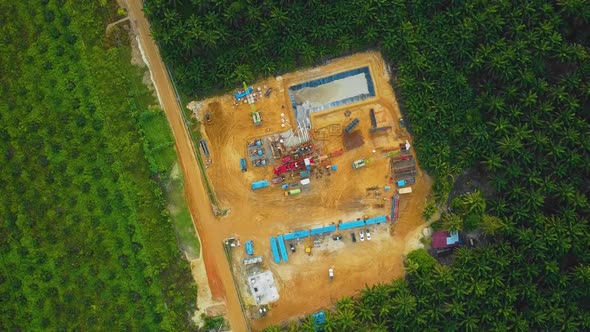 Cinematic Drone Shot of Onshore Drilling and Workover Rig structure and Rig equipment for oil explor