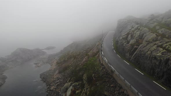 Road And Lakes In Mountains Norway. Aerial View.