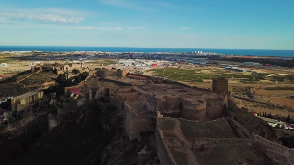 View From Air on Castle Sagunto Near Valencia