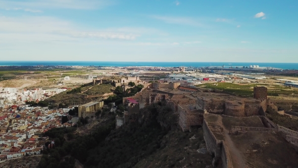 View from Air on Castle Sagunto near Valencia