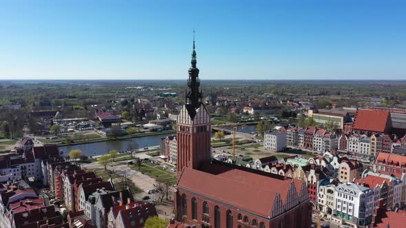 Aerial view of the Elblag old town, Poland