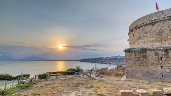 Hidirlik Tower in Kas Town in Antalya  with View of Harbor Marine Bay Is a Old City