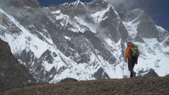 The Guy Is Traveling in the Himalayan Mountains