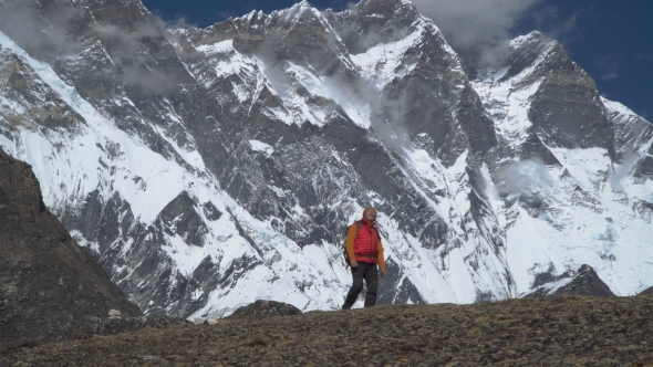 The Guy Is Traveling in the Himalayan Mountains