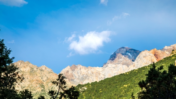 Movement of Clouds over the Tops of the Tien Shan Mountains in Summer