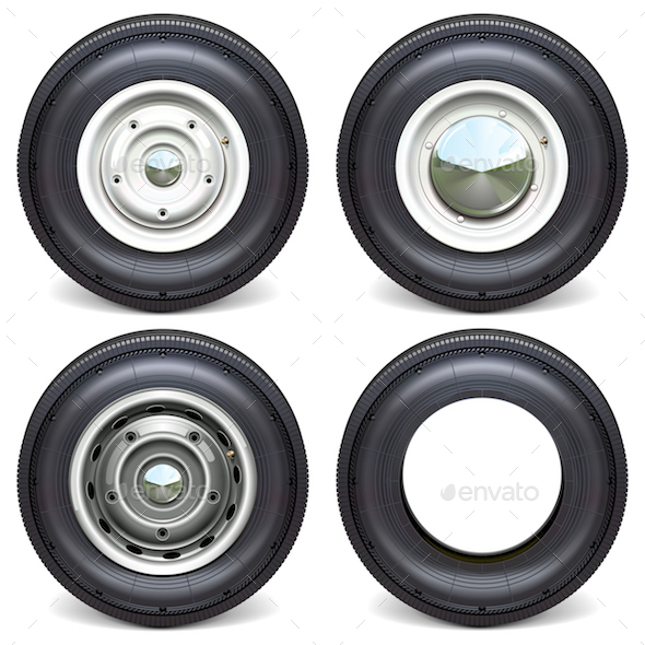 Vector Car Tires with White Steel Disks