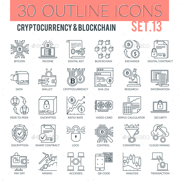 Cryptocurrency & Blockchain Outline Icons