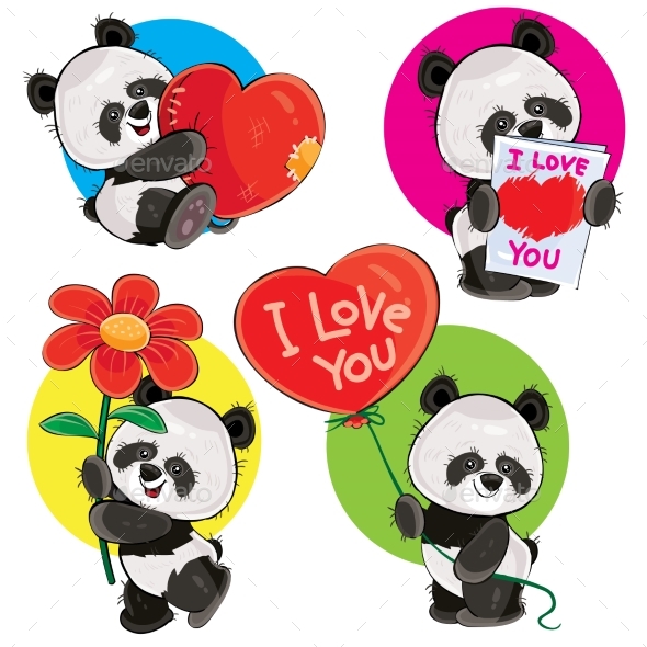 Valentine Day Vector Set with Panda Bears
