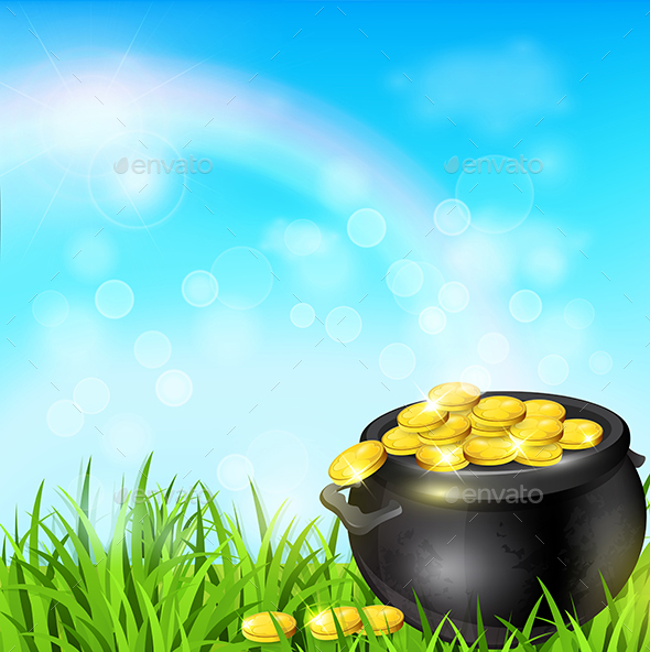 Pot of Gold in a Green Grass