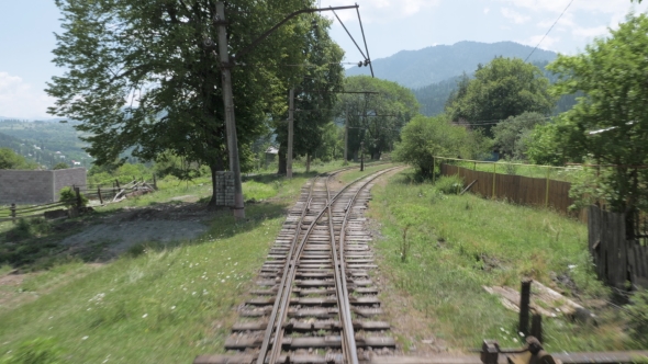 View To the Railway From the Window in Last Wagon in the Forest - Georgia