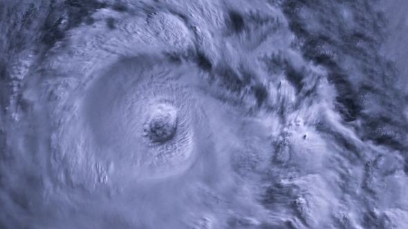 The Hurricane Storm with Lightning Over the Ocean., Satellite View