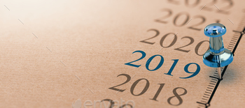 focus on 2019 and a blue thumbtack. Year two thousand nineteen