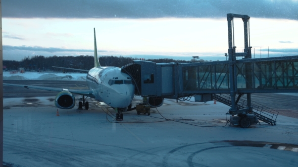 View of Plane Connected with Airbridge