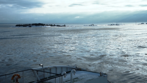 Huge Ferryboat Sailing in Cold Sea